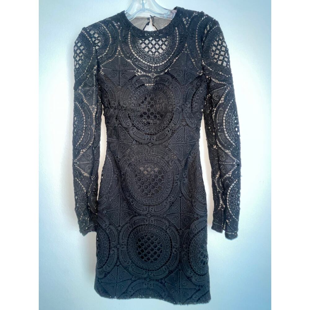 Envious Crochet Lace Party Cocktail Mini Sheath Dress Size 00 Black